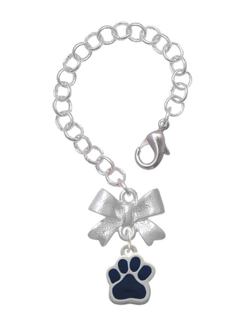Silver Plated Small Navy Blue Paw - Bow Charm Accessory for Tumblers and Thermal Cups