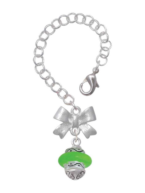 Silver Plated Lime Green Center Spinner - Bow Charm Accessory for Tumblers and Thermal Cups
