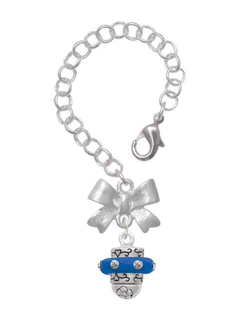 Silver Plated Crystal Royal Blue Spinner - Bow Charm Accessory for Tumblers and Thermal Cups