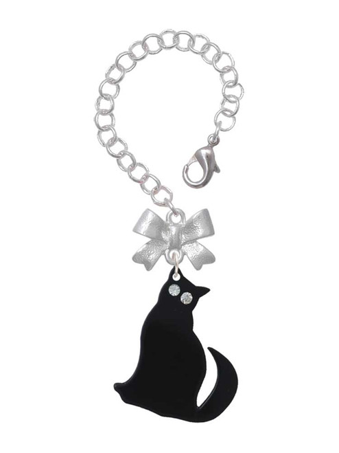 Acrylic Sitting Black Cat with Crystal Eyes - Bow Charm Accessory for Tumblers and Thermal Cups
