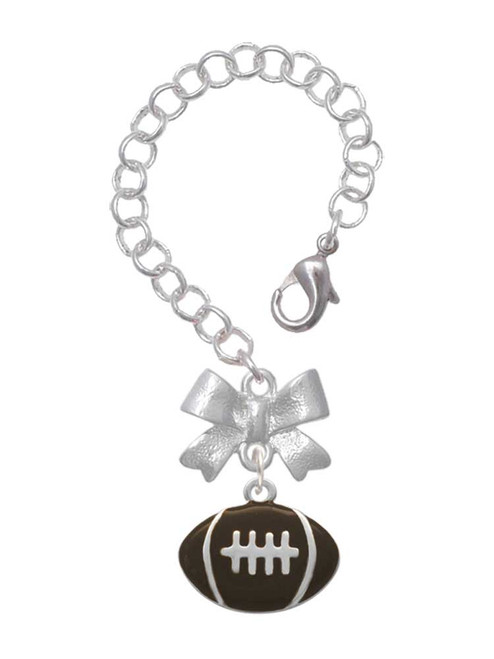 Silver Plated Large Enamel Football - Bow Charm Accessory for Tumblers and Thermal Cups