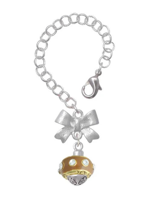 Gold-tone Tan with Crystals Spinner - Bow Charm Accessory for Tumblers and Thermal Cups