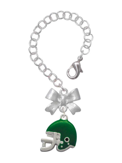 Silver Plated Small Green Football Helmet - Bow Charm Accessory for Tumblers and Thermal Cups