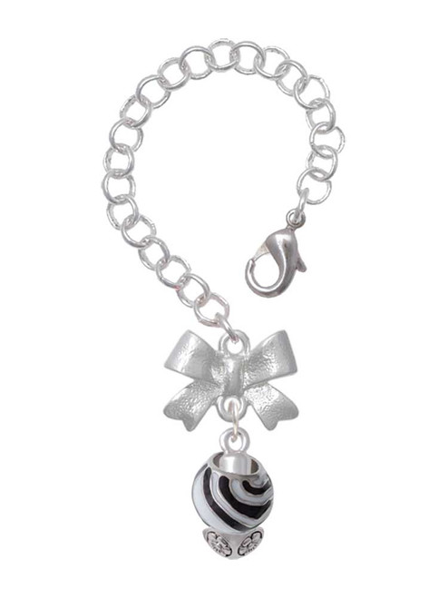Silver Plated Wide Zebra Print Spinners - Bow Charm Accessory for Tumblers and Thermal Cups