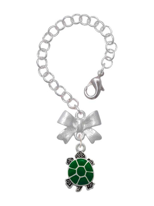 Silver Plated Green Top Turtle - Bow Charm Accessory for Tumblers and Thermal Cups