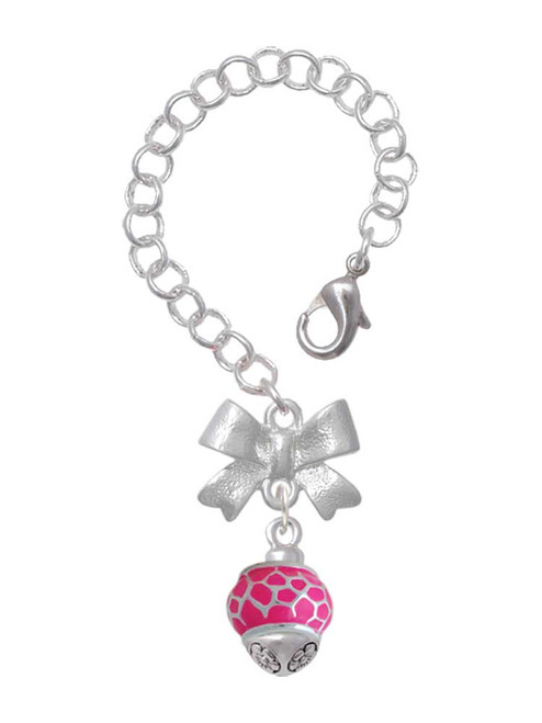 Silver Plated Hot Pink Giraffe Print Spinner - Bow Charm Accessory for Tumblers and Thermal Cups