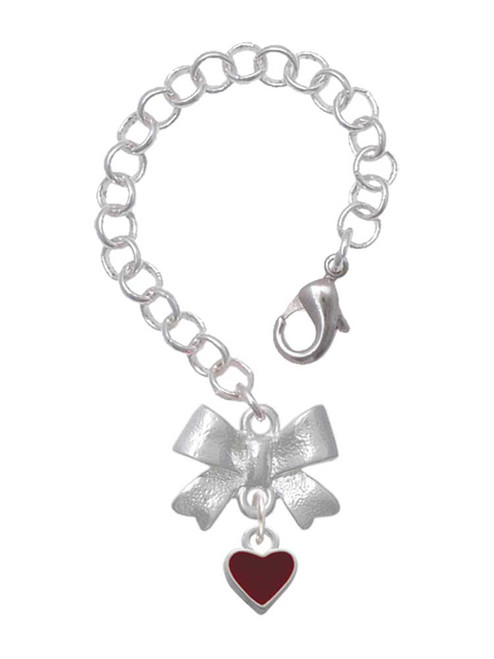 Silver Plated Mini Two Sided Maroon Heart - Bow Charm Accessory for Tumblers and Thermal Cups