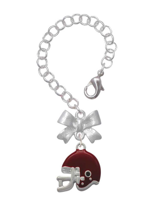 Silver Plated Small Maroon Football Helmet - Bow Charm Accessory for Tumblers and Thermal Cups