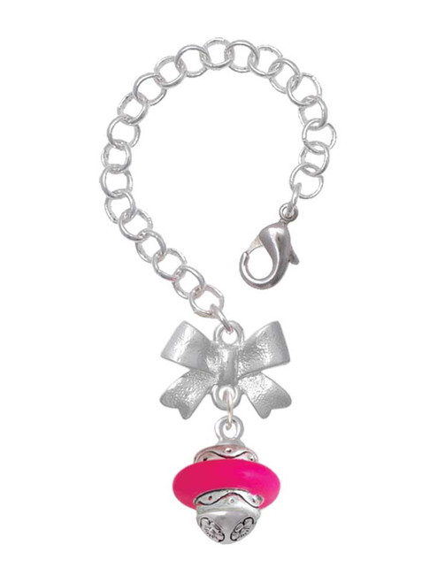 Silver Plated Hot Pink Center Spinner - Bow Charm Accessory for Tumblers and Thermal Cups