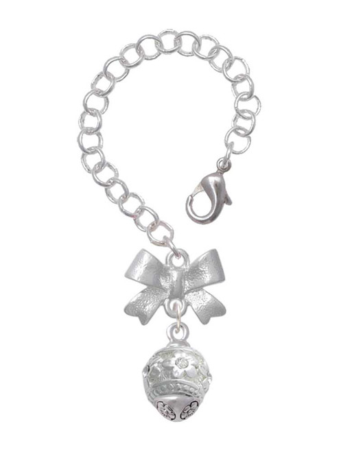 Silver Plated Raised Flowers with Clear Crystals on Barrel Spinner - Bow Charm Accessory for Tumblers and Thermal Cups