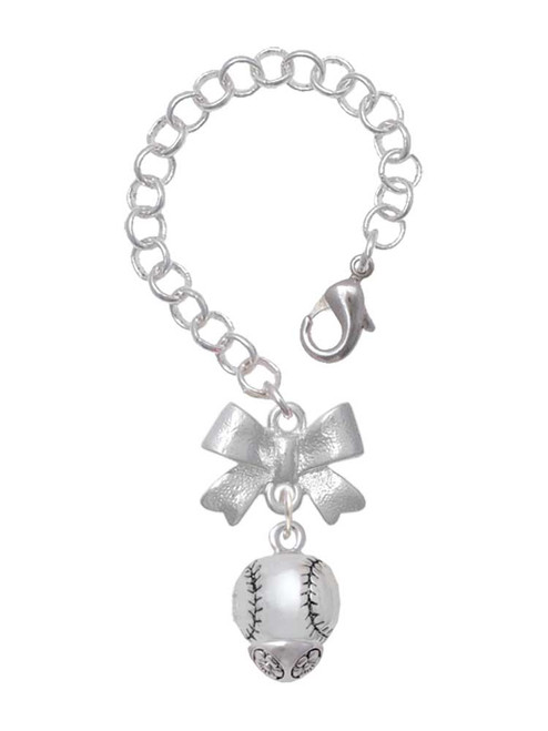 Silver Plated Baseball/Softball Spinner - Bow Charm Accessory for Tumblers and Thermal Cups