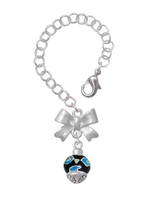 Silver Plated Wide Hot Blue Cheetah Print Band Spinner - Bow Charm Accessory for Tumblers and Thermal Cups