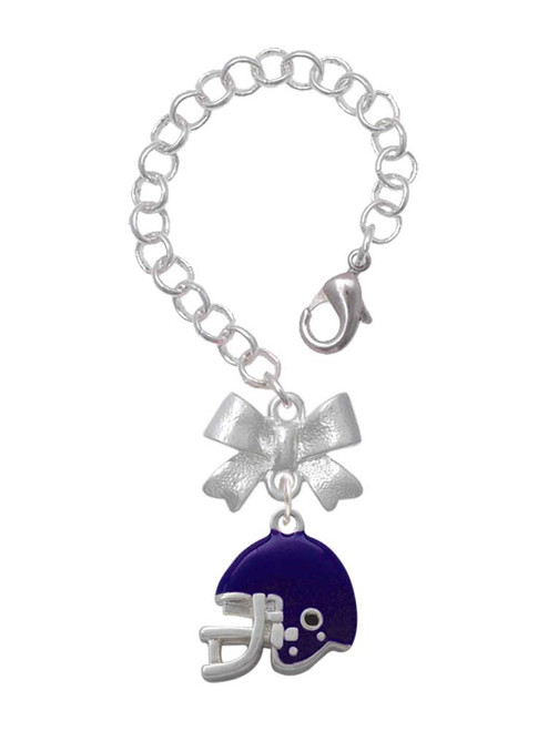 Silver Plated Small Purple Football Helmet - Bow Charm Accessory for Tumblers and Thermal Cups