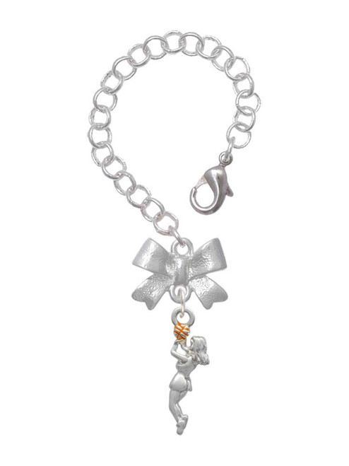 Silver Plated Basketball Player Girl - Bow Charm Accessory for Tumblers and Thermal Cups