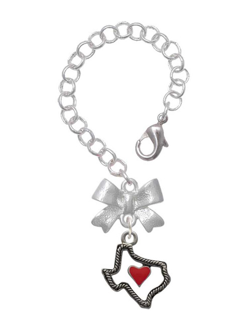Silver Plated Open Rope Texas with Red Heart - Bow Charm Accessory for Tumblers and Thermal Cups
