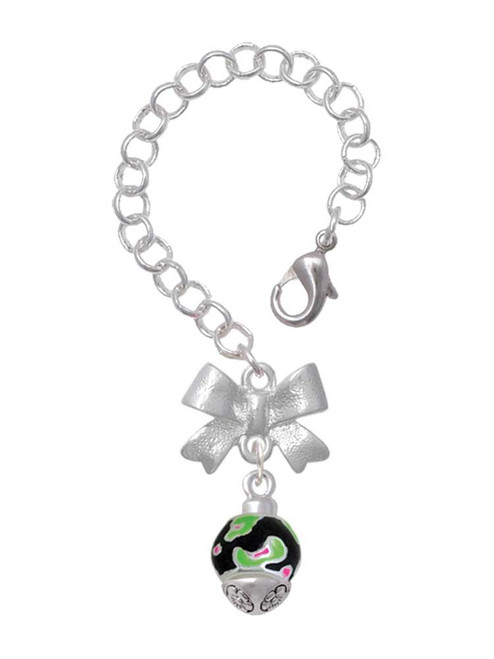 Silver Plated Wide Lime Green Cheetah Print Band Spinner - Bow Charm Accessory for Tumblers and Thermal Cups