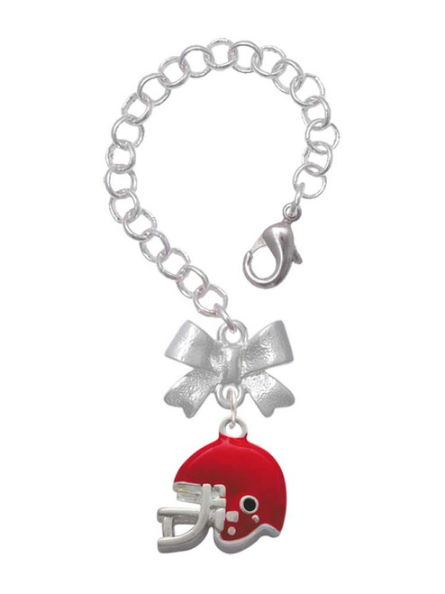 Silver Plated Small Red Football Helmet - Bow Charm Accessory for Tumblers and Thermal Cups