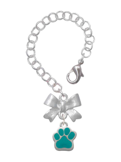 Silver Plated Small Teal Paw - Bow Charm Accessory for Tumblers and Thermal Cups