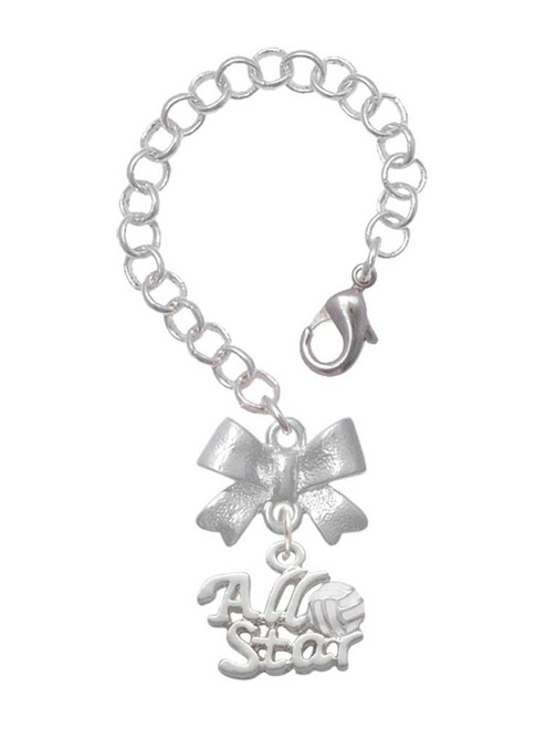 Silver Plated All Star - Volleyball - Bow Charm Accessory for Tumblers and Thermal Cups