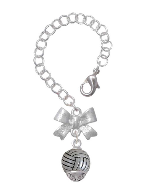 Silver Plated Volleyball Spinner - Bow Charm Accessory for Tumblers and Thermal Cups