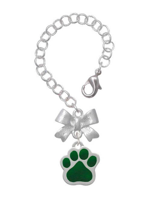 Silver Plated Large Green Paw - Bow Charm Accessory for Tumblers and Thermal Cups