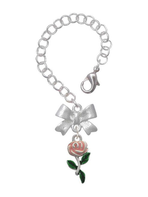 Silver Plated Pink Rose Flower - Bow Charm Accessory for Tumblers and Thermal Cups