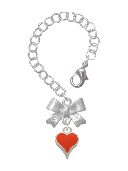Silver Plated Small Long Orange Heart - Bow Charm Accessory for Tumblers and Thermal Cups