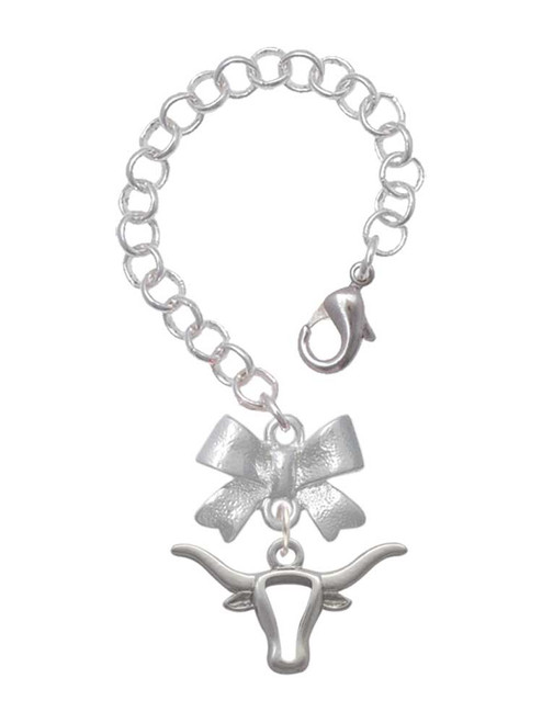 Silver Plated Longhorn Head Outline - Bow Charm Accessory for Tumblers and Thermal Cups