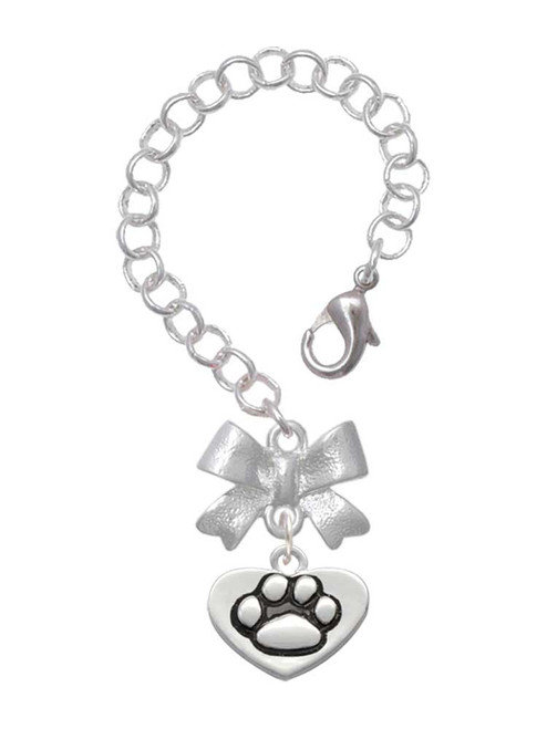 Silver Plated Paw in Heart - Bow Charm Accessory for Tumblers and Thermal Cups