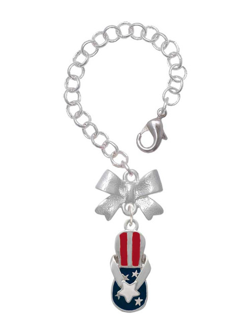 Silver Plated USA Patriotic Flip Flop with White Star - Bow Charm Accessory for Tumblers and Thermal Cups