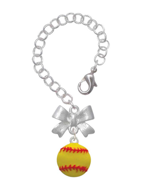 Silver Plated Large Optic Yellow Softball - Bow Charm Accessory for Tumblers and Thermal Cups