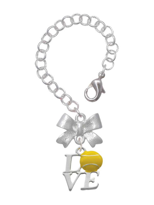 Silver Plated Love with Tennis Ball - Bow Charm Accessory for Tumblers and Thermal Cups
