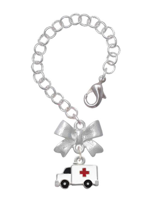 Silver Plated Ambulance with Cross - Bow Charm Accessory for Tumblers and Thermal Cups