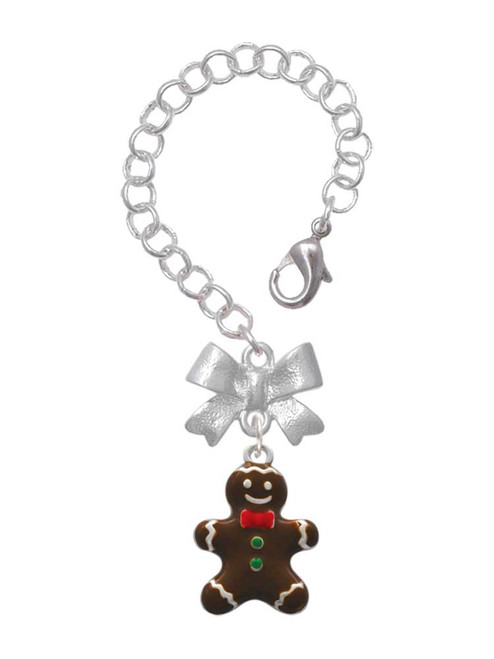 Silver Plated Enamel Gingerbread Cookie Boy - Bow Charm Accessory for Tumblers and Thermal Cups