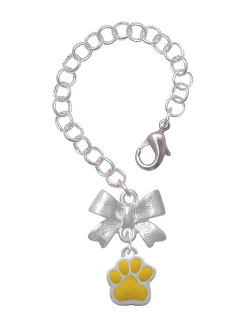 Silver Plated Small Yellow Paw - Bow Charm Accessory for Tumblers and Thermal Cups