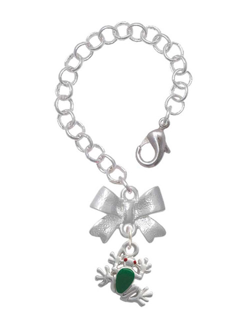 Silver Plated Mini Green Tree Frog - Bow Charm Accessory for Tumblers and Thermal Cups