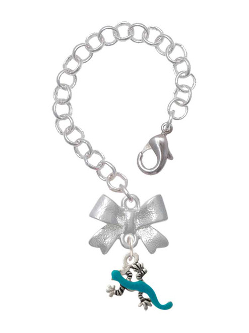 Silver Plated Small Teal Lizard - Bow Charm Accessory for Tumblers and Thermal Cups