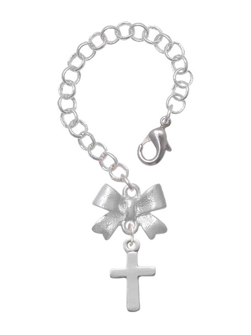 Silver Plated Simple Plain Small Cross - Bow Charm Accessory for Tumblers and Thermal Cups