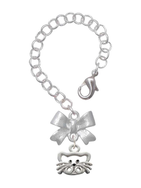 Silver Plated Open Cat Face - Bow Charm Accessory for Tumblers and Thermal Cups