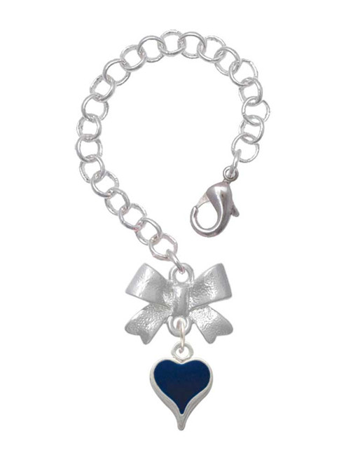 Silver Plated Small Long Blue Heart - Bow Charm Accessory for Tumblers and Thermal Cups