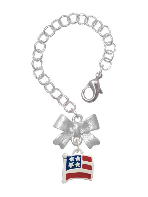 Silver Plated Mini USA Flag - Bow Charm Accessory for Tumblers and Thermal Cups