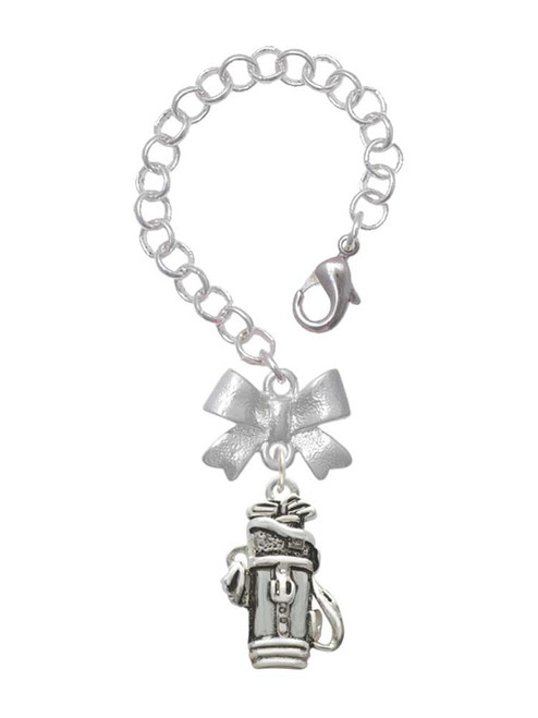 Silver Plated Golf Club Bag - Bow Charm Accessory for Tumblers and Thermal Cups