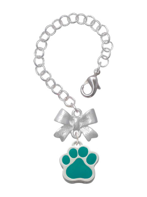 Silver Plated Large Teal Paw - Bow Charm Accessory for Tumblers and Thermal Cups