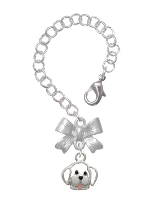 Silver Plated Small Outline Dog Face - Bow Charm Accessory for Tumblers and Thermal Cups
