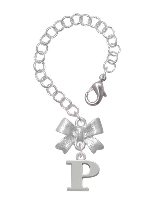 Silver Plated Large Initial - P - Bow Charm Accessory for Tumblers and Thermal Cups
