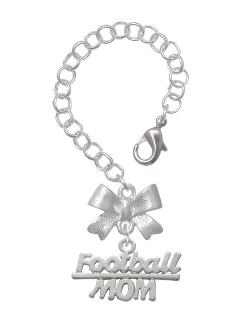 Silver Plated Football Mom - Bow Charm Accessory for Tumblers and Thermal Cups