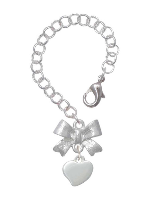 Silver Plated Small 2-D Puffy Heart - Bow Charm Accessory for Tumblers and Thermal Cups