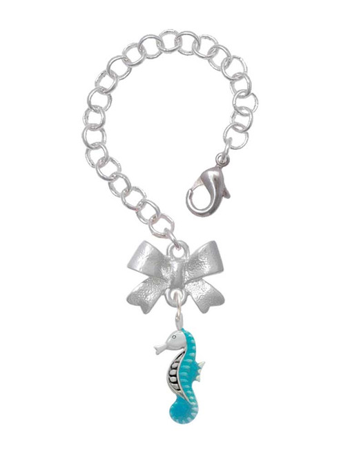 Silver Plated Hot Blue Seahorse - Bow Charm Accessory for Tumblers and Thermal Cups