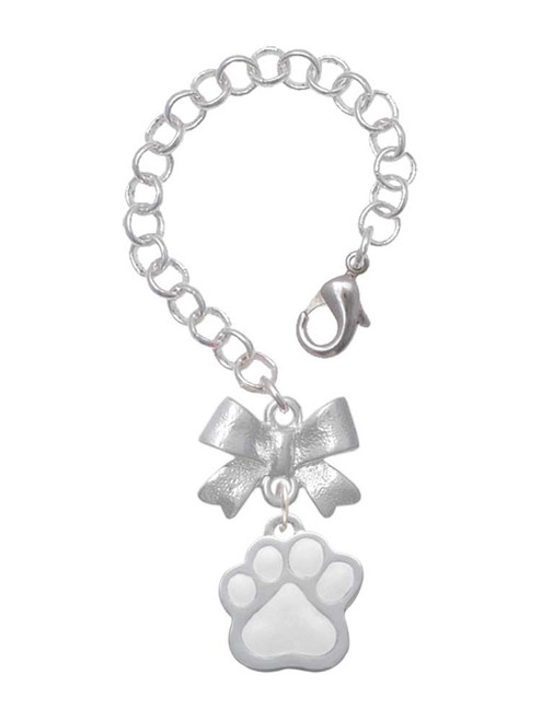Silver Plated Large White Paw - Bow Charm Accessory for Tumblers and Thermal Cups