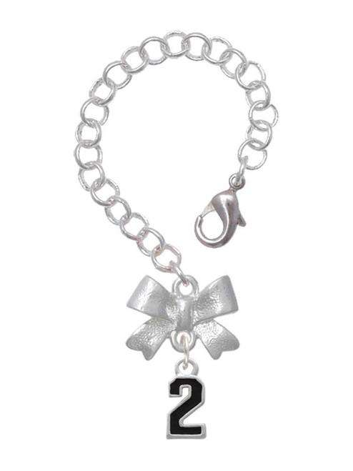 Silver Plated Black Number - 2 - Bow Charm Accessory for Tumblers and Thermal Cups